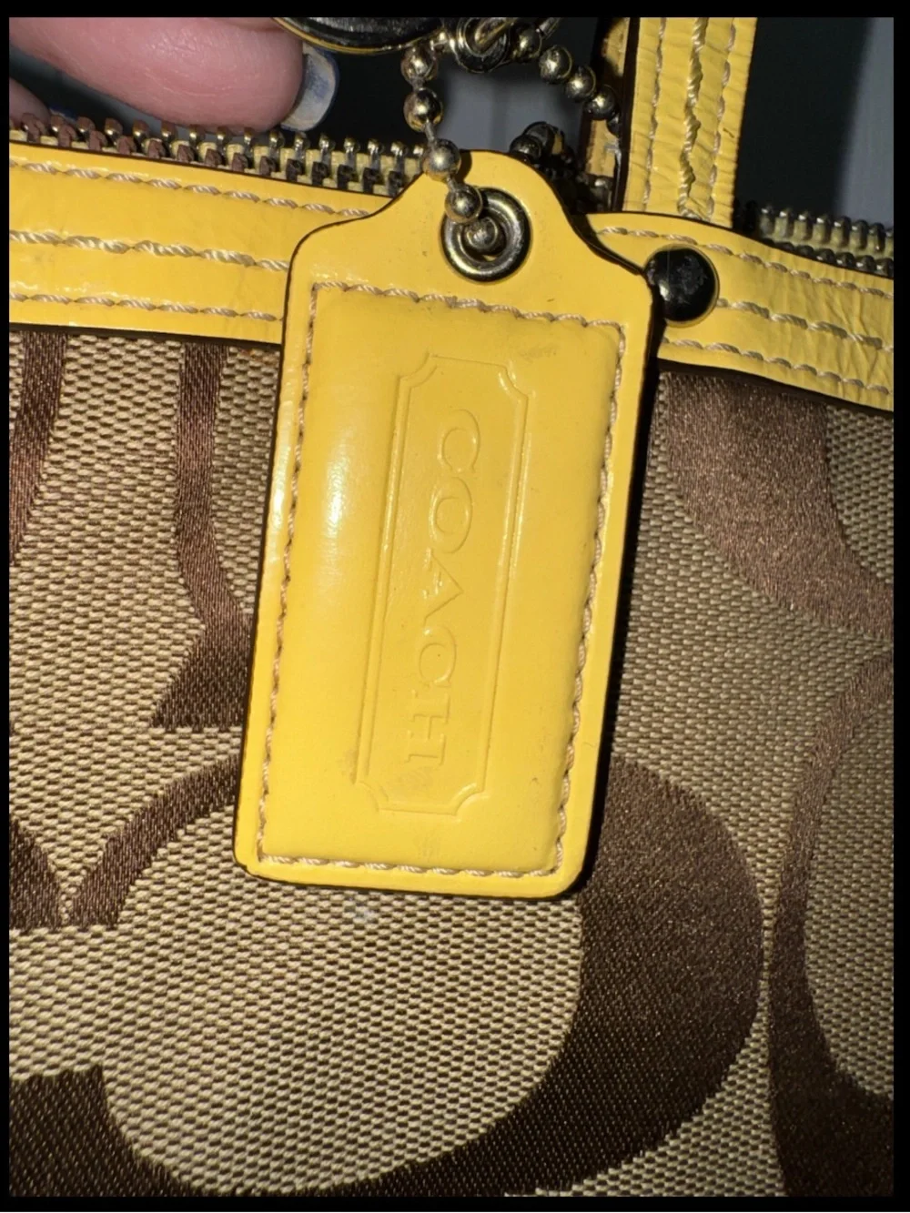 Coach Signature Jacquard Tote Brown w/Yellow (Rare) F13548 Signature Stripe Y2K